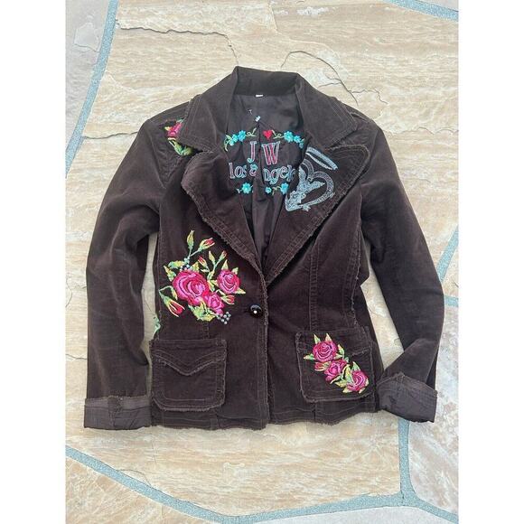 Johnny Was JW Los Angeles Tan Embroidered Western Cut Jacket Womens Sz Small - Picture 1 of 6
